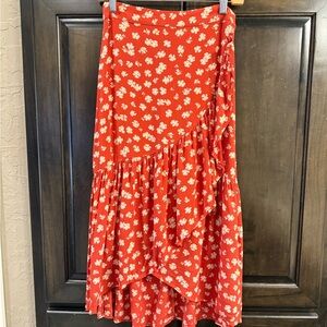 Madewell Asymmetrical Red Floral Skirt